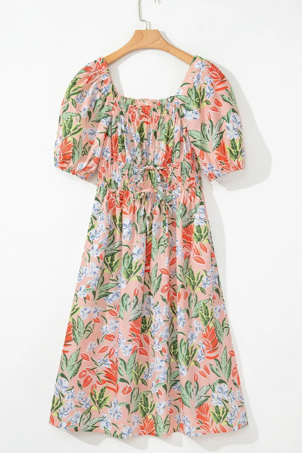 Floral Smocked Square Neck Puff Short Sleeve Midi Dress, image 4