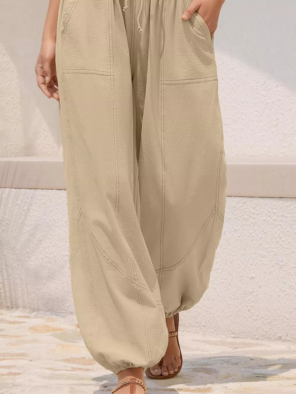 Casual Loose Fit Drawstring Waist Harem Joggers, image 7