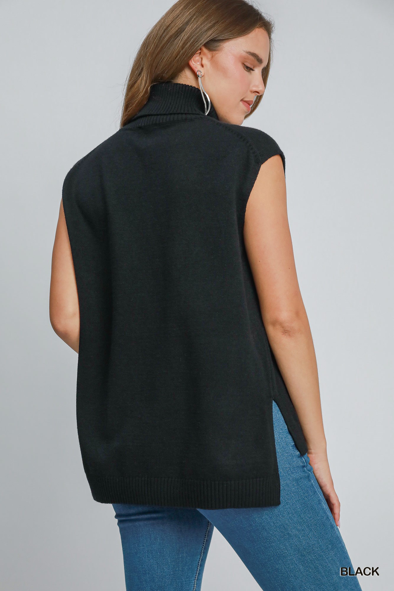 High-Low Turtleneck Sleeveless Sweater Top, image 2