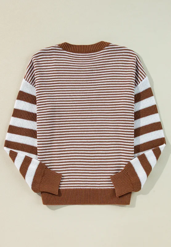 Striped Round Neck Dropped Shoulder Sweater, image 4