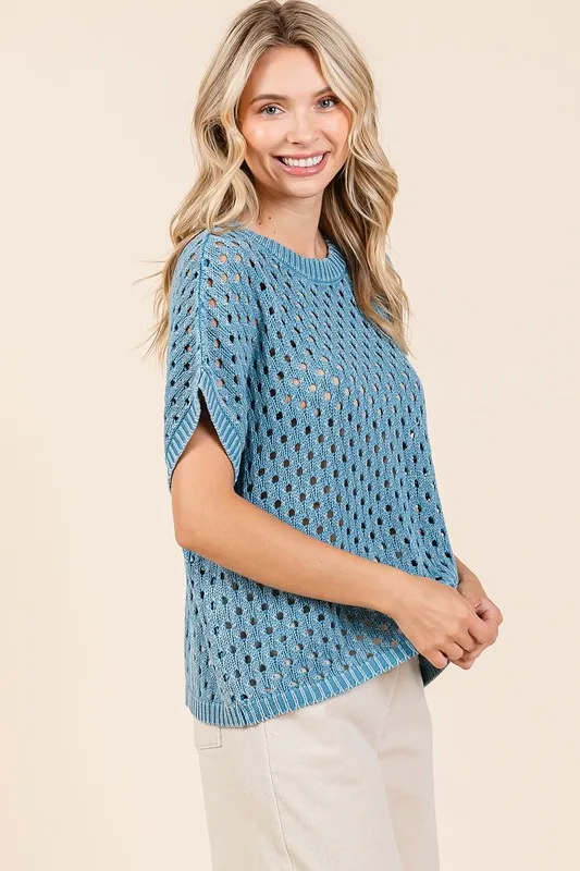 Mineral Wash Openwork Short Sleeve Knit Cover Up, image 4