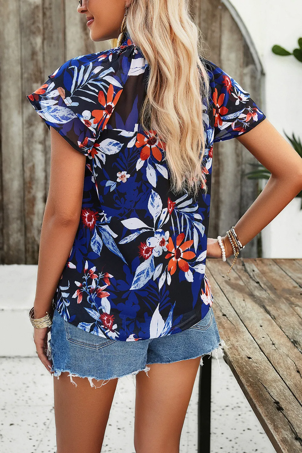 Printed Ruffled Mock Neck Blouse, image 10