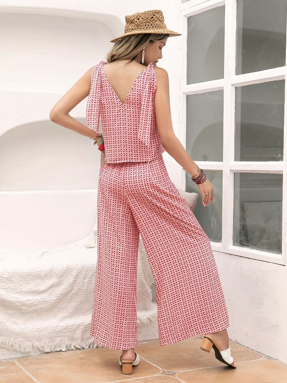 Gingham Tie Shoulder Top and Pants Set, image 2