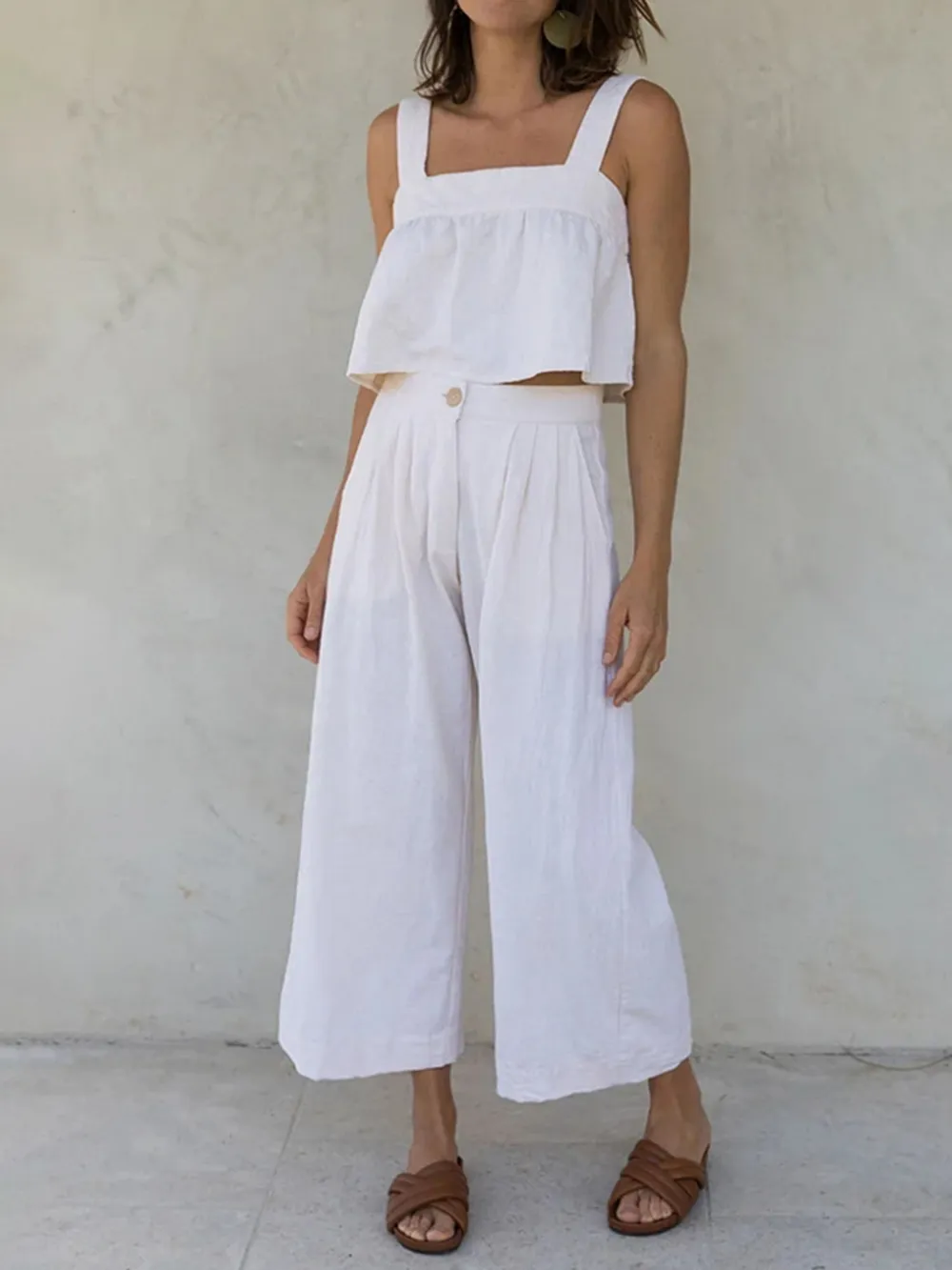 Square Neck Wide Strap Top and Pants Set, image 2