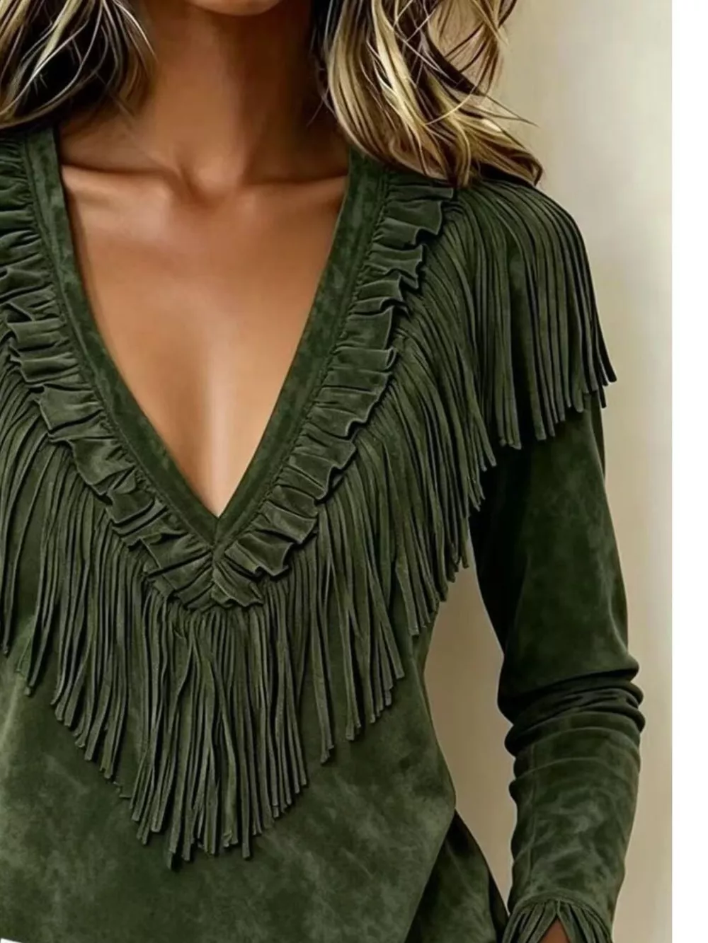 Fringed V-Neck Blouse, image 9