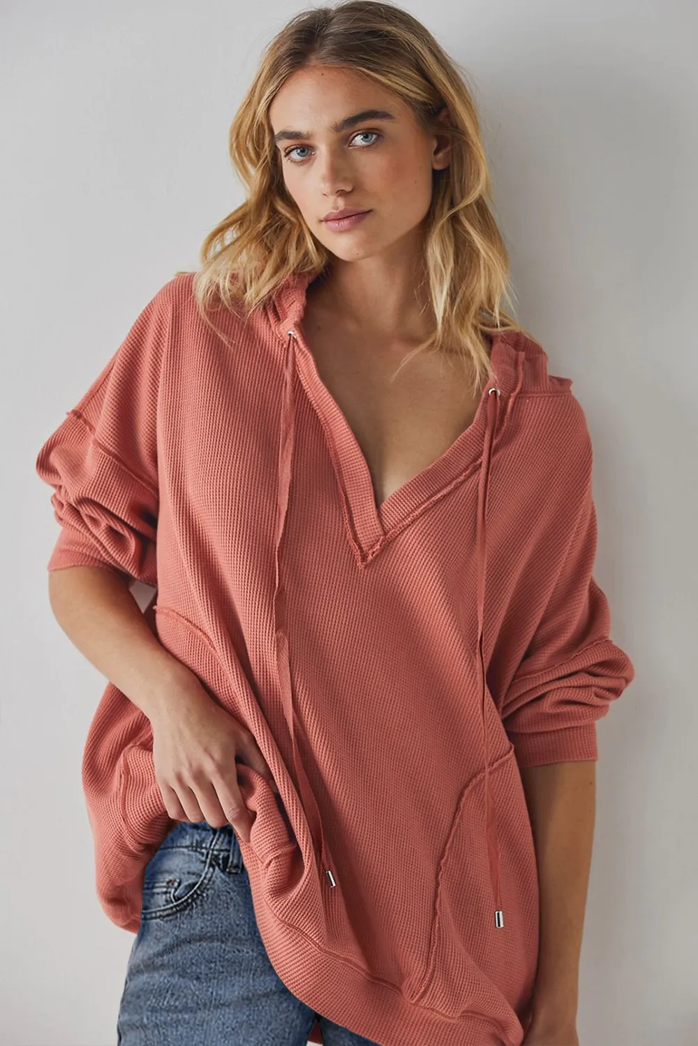 Exposed Seam Drawstring Long Sleeve Hoodie, image 14