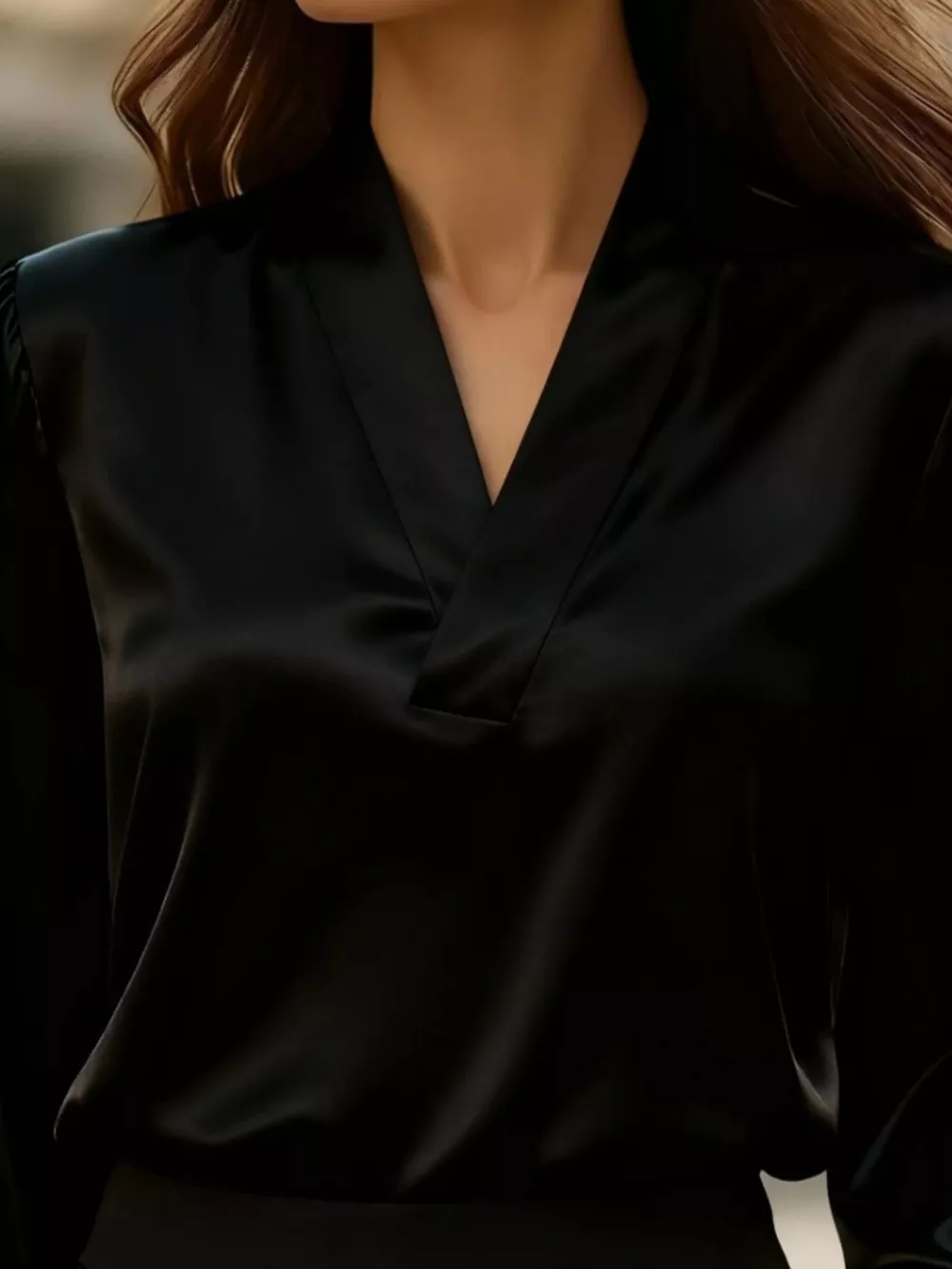 Satin V-Neck Long Sleeve Blouse, image 2
