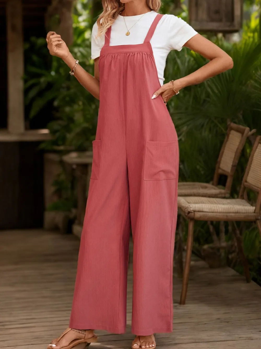 Square Neck Wide Strap Overalls, image 2