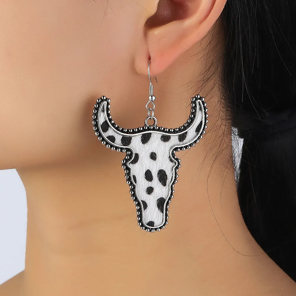 Alloy Animal Print Cow Head Earrings, image 11