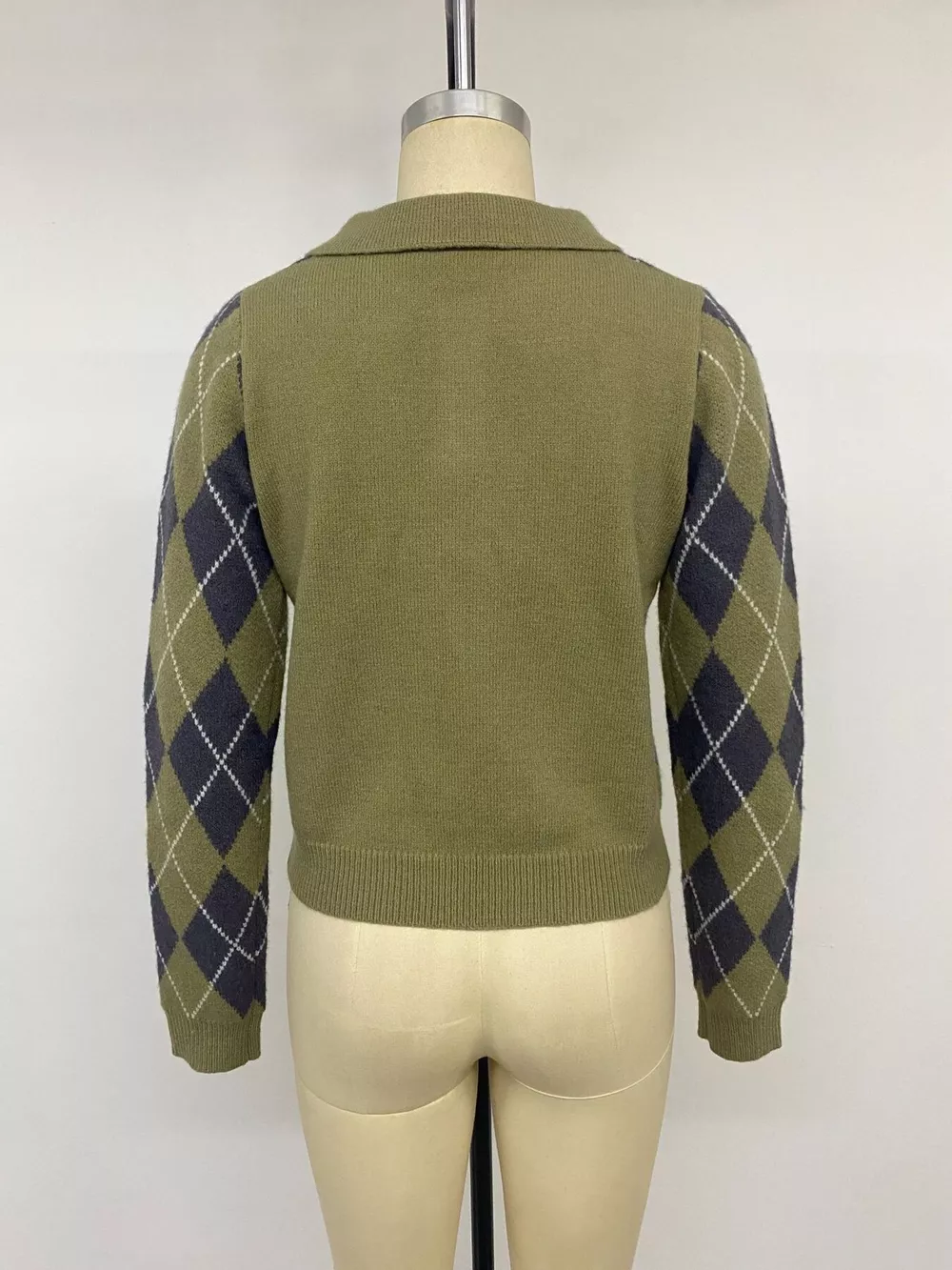 Argyle Pattern Collared Knit Sweater, image 12