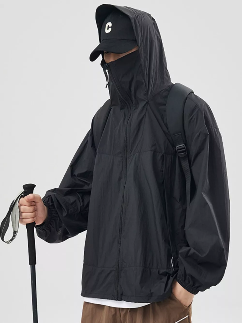 Men's Plus Size Lightweight Hooded Windbreaker Jacket