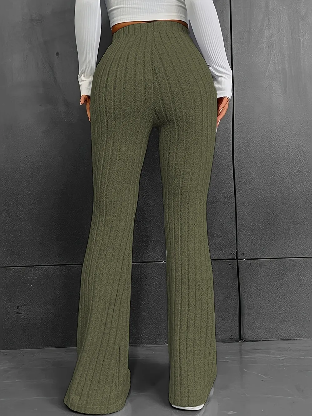 Ribbed High Waist Bootcut Pants, image 9