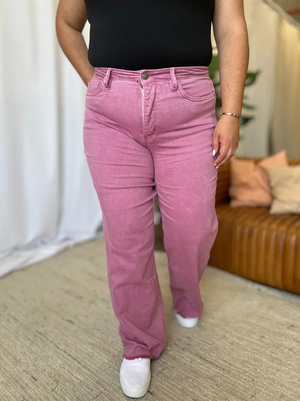 Full Size High Rise Garment Dye Wide Leg Jeans, image 3