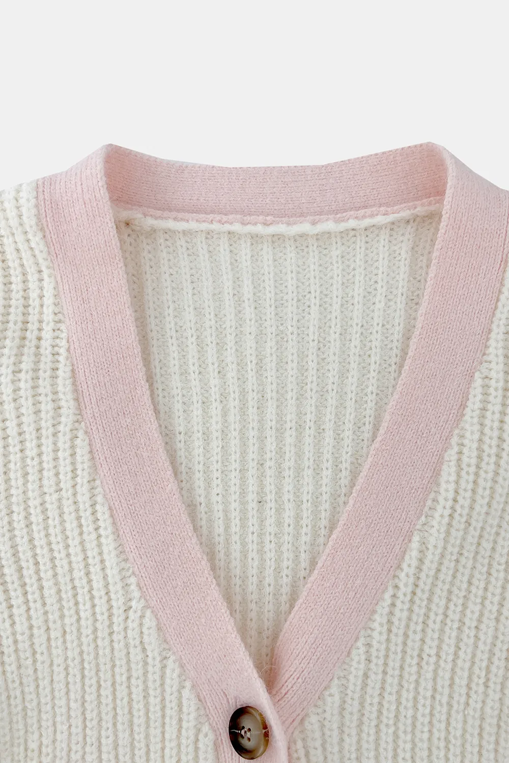 Contrast Trim Button Up Dropped Shoulder Cardigan, image 3