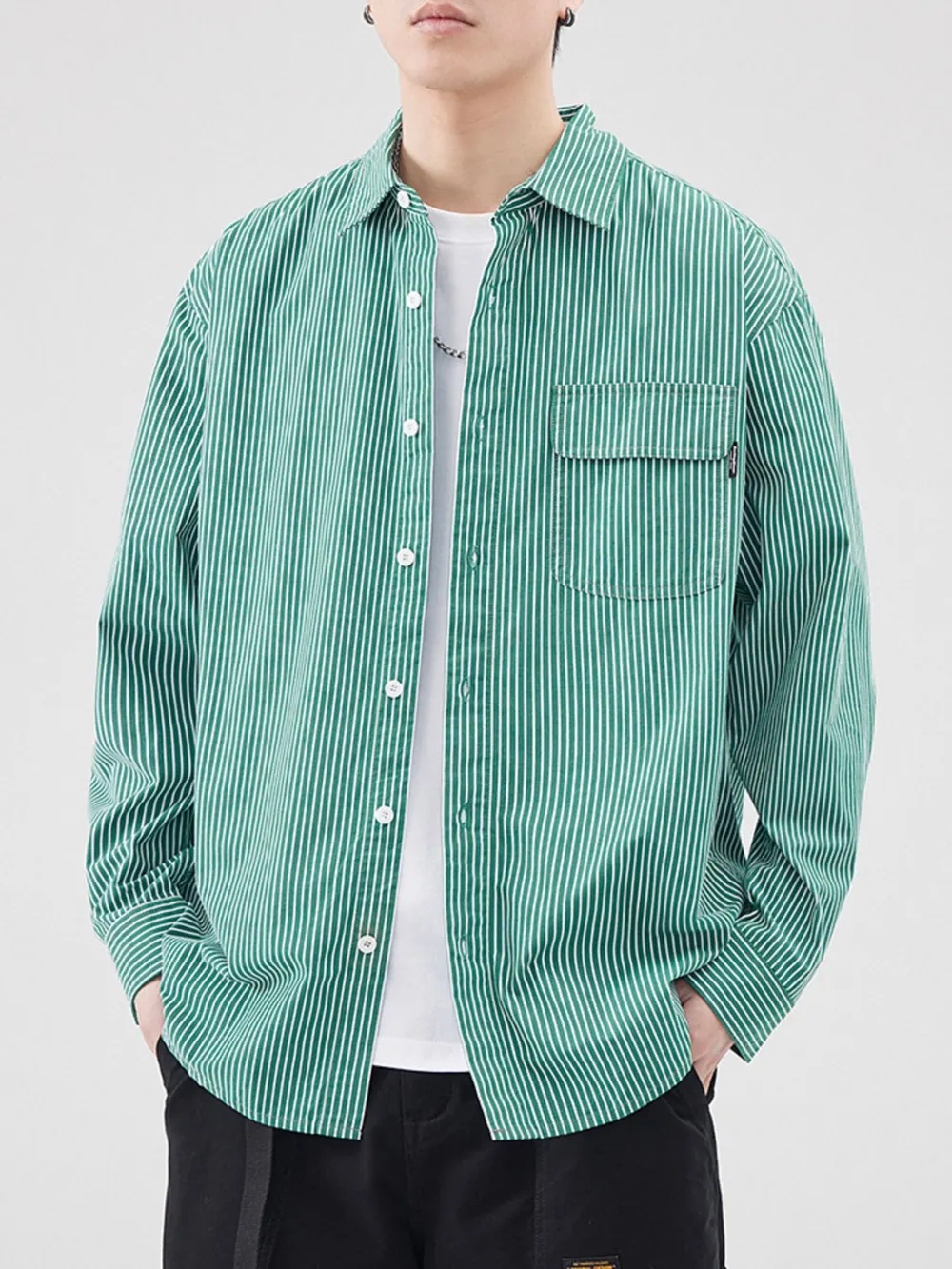 Men's Plus Size Striped Button Up Long Sleeve Shirt, image 2