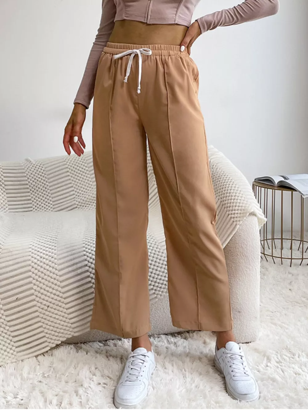 Wide Leg Drawstring Casual Pants, image 4