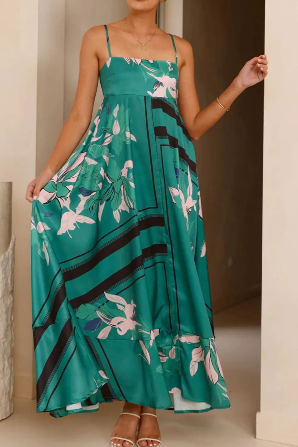 Printed Square Neck Cami Maxi Dress, image 6