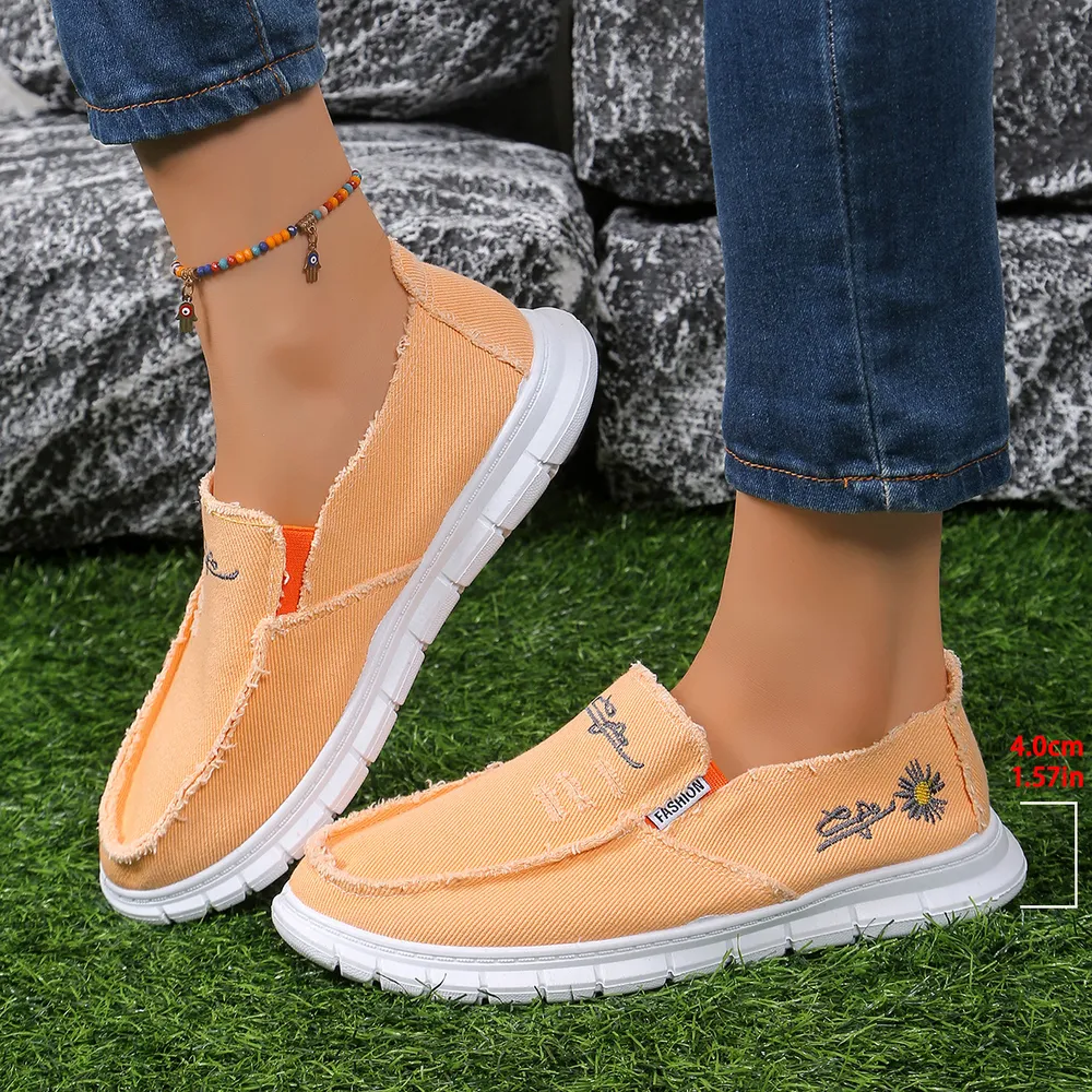 Raw Edge Round Toe Embroidery Flat Slip-Ons, image 4