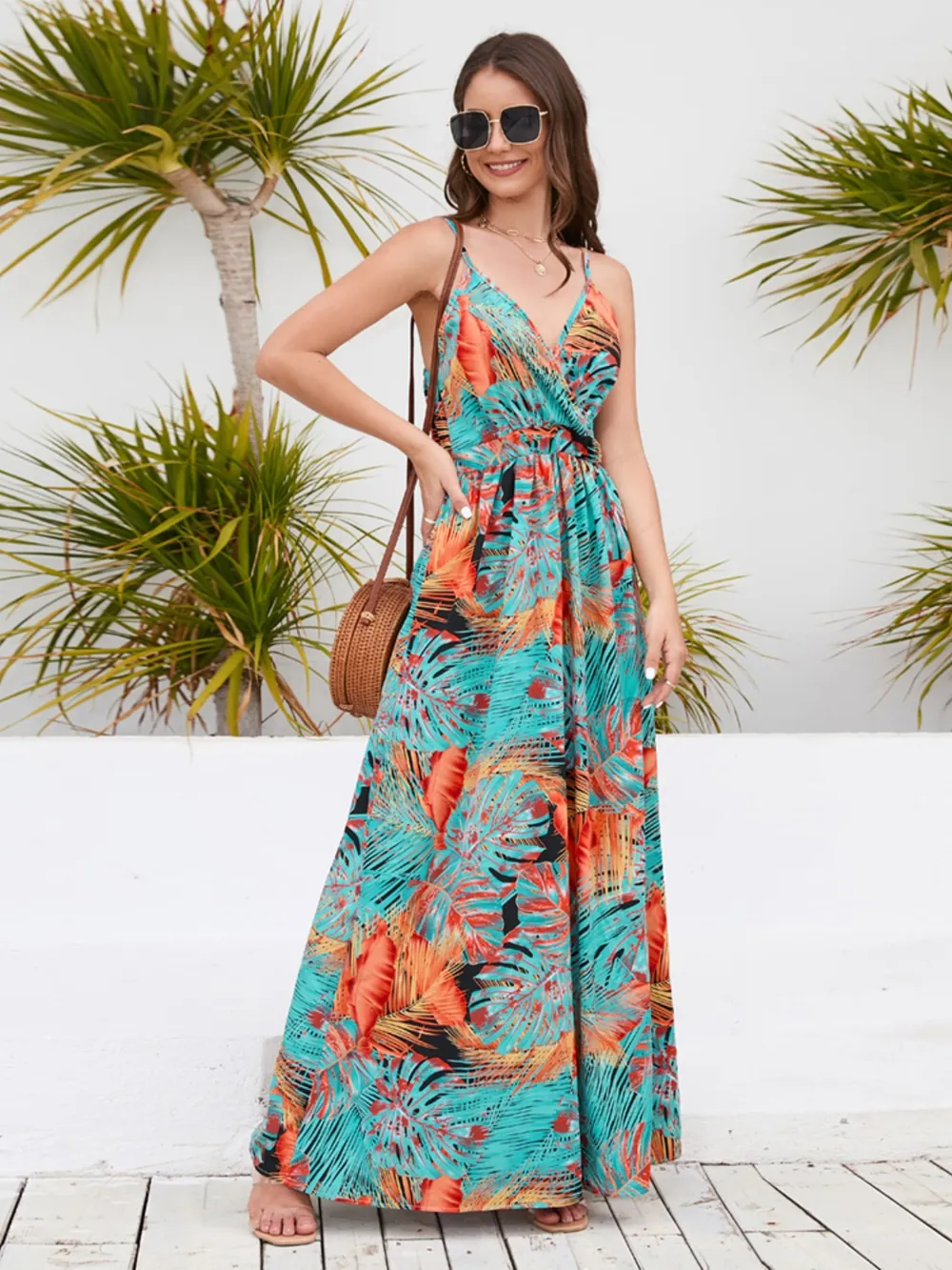 Printed Surplice Spaghetti Strap Dress, image 4