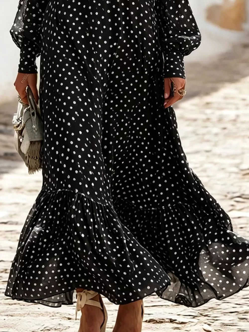 Full Size Polka Dot Ruffle V-Neck Maxi Dress Plus Size, image 15