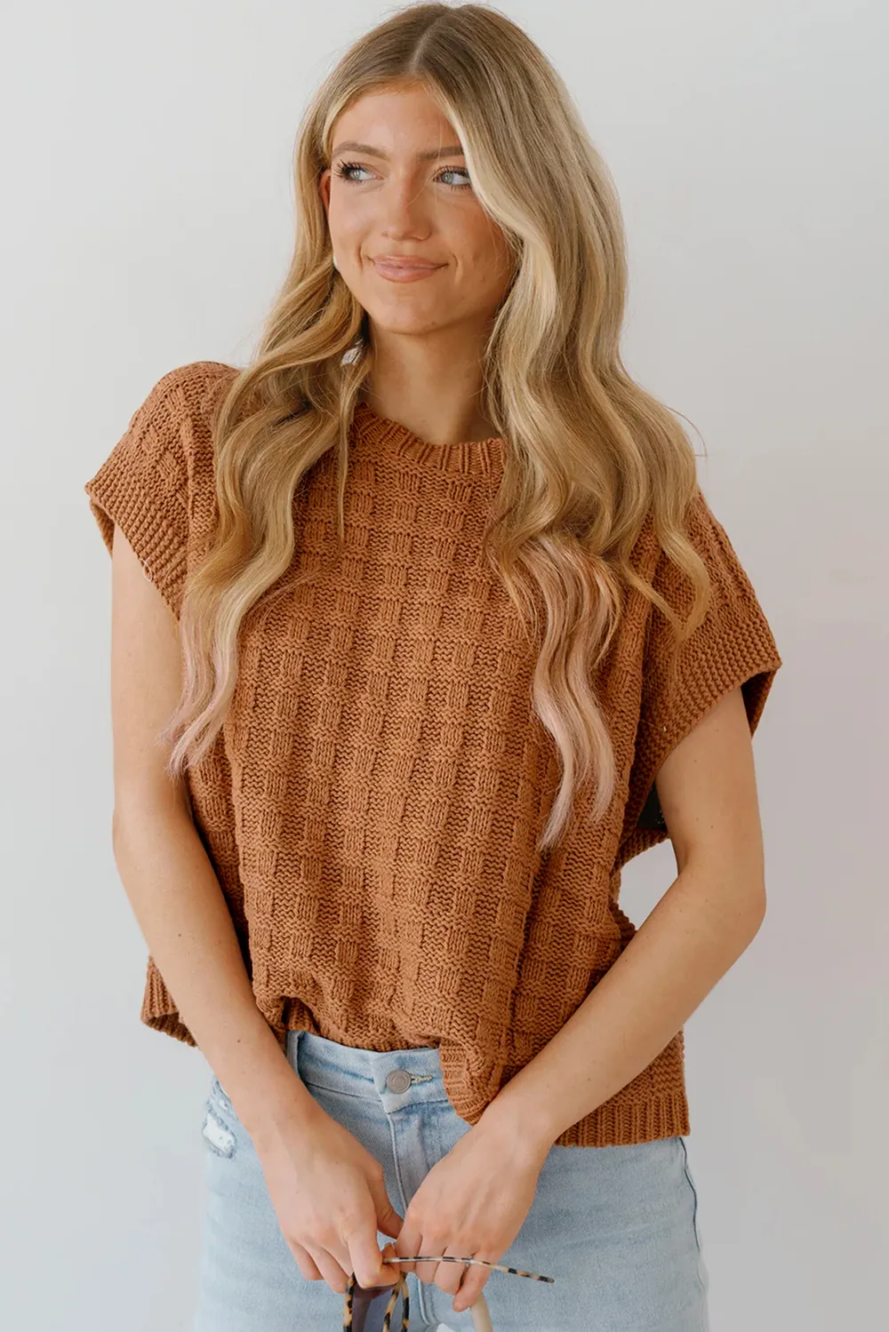 Round Neck Cap Sleeve Sweater Vest, image 2