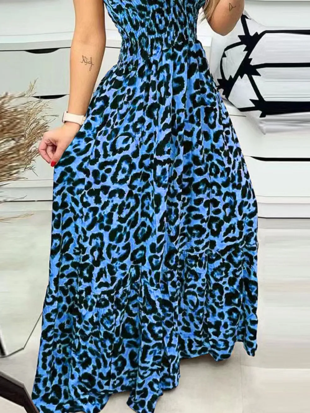 Full Size Leopard Print Spaghetti Strap Maxi Dress Plus Size, image 4