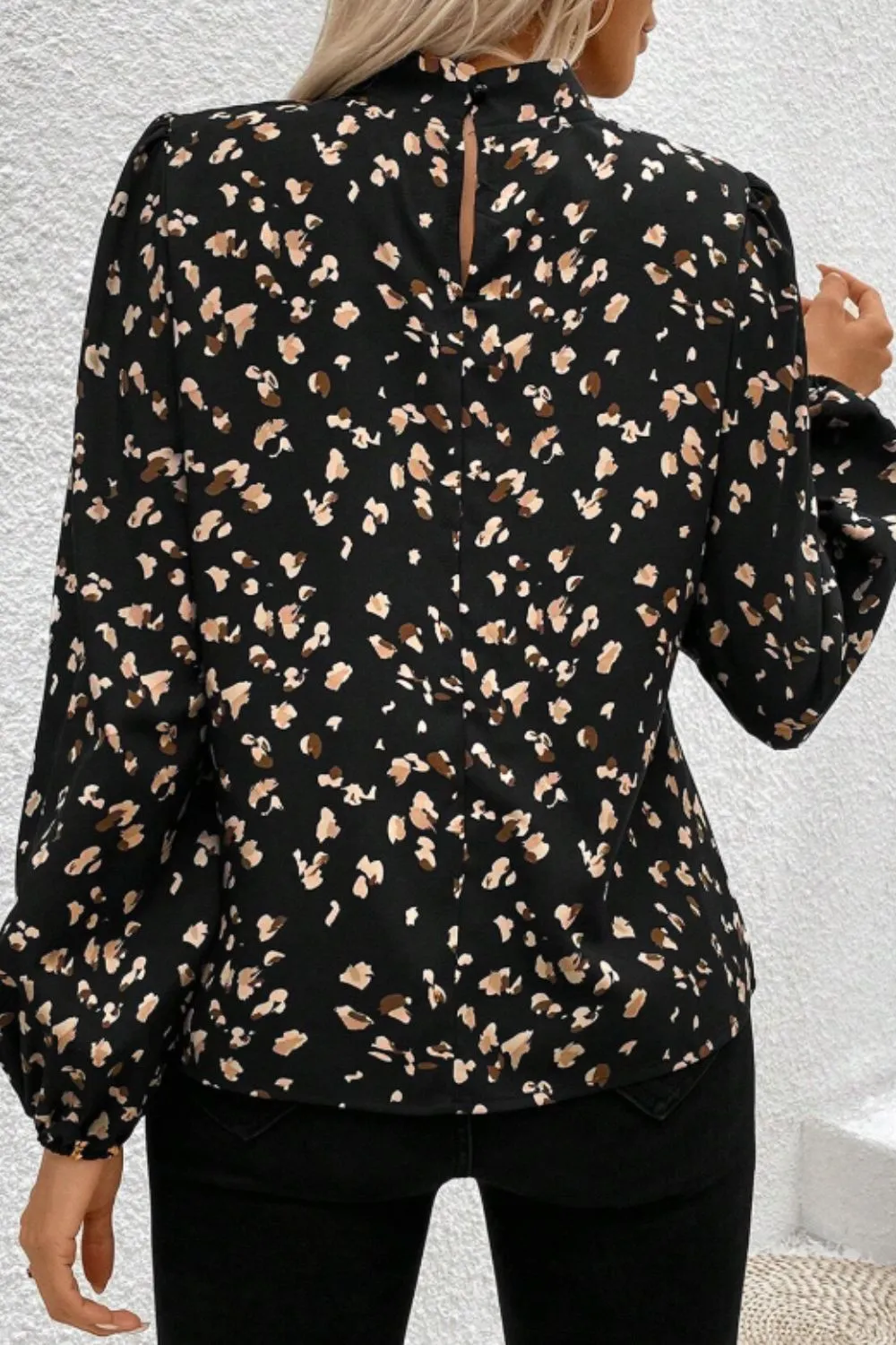 Printed Mock Neck Balloon Sleeve Blouse, image 15