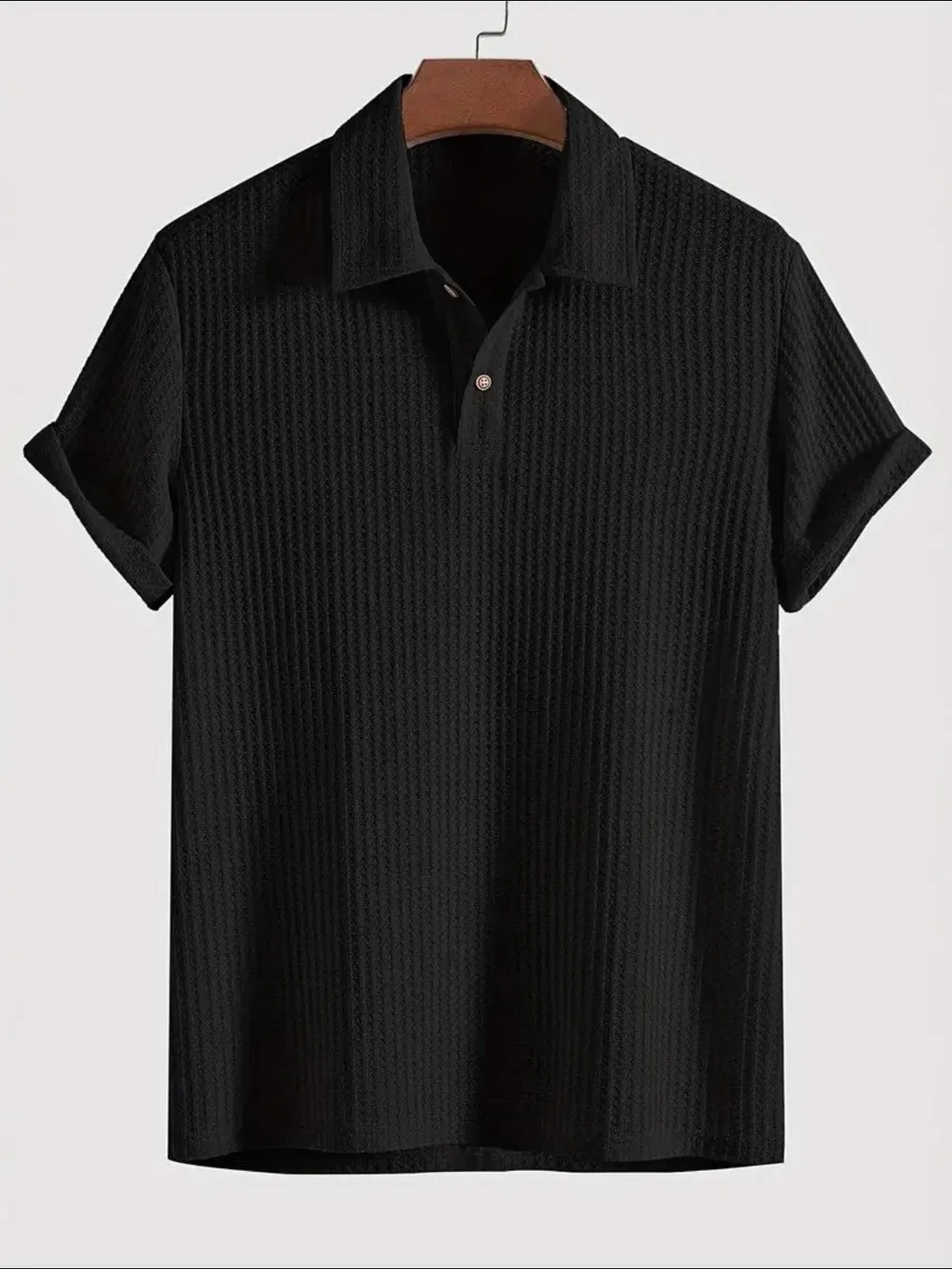 Men's Waffle-Knit Collared Neck Short Sleeve Polo, image 3