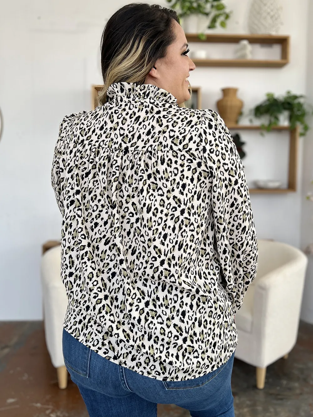Full Size Leopard Long Sleeve Blouse, image 6