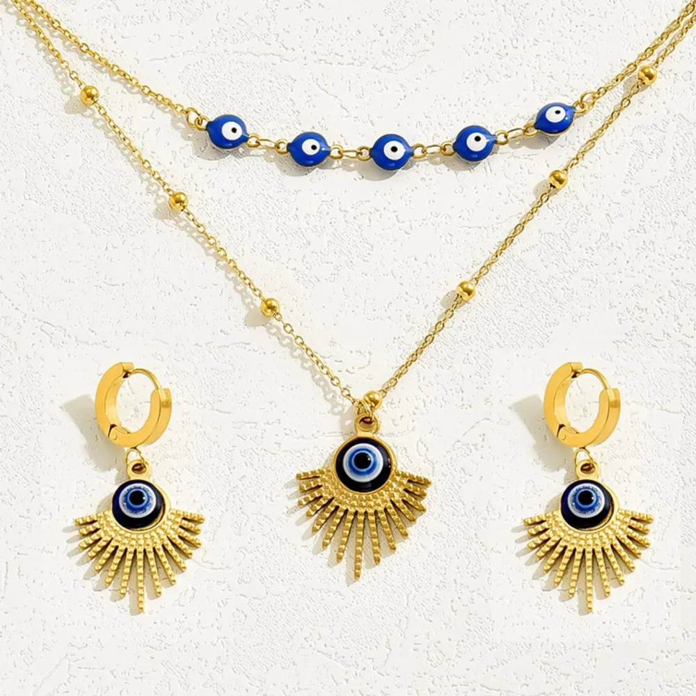Stainless Steel Resin Necklace and Earrings Jewelry Set, image 2