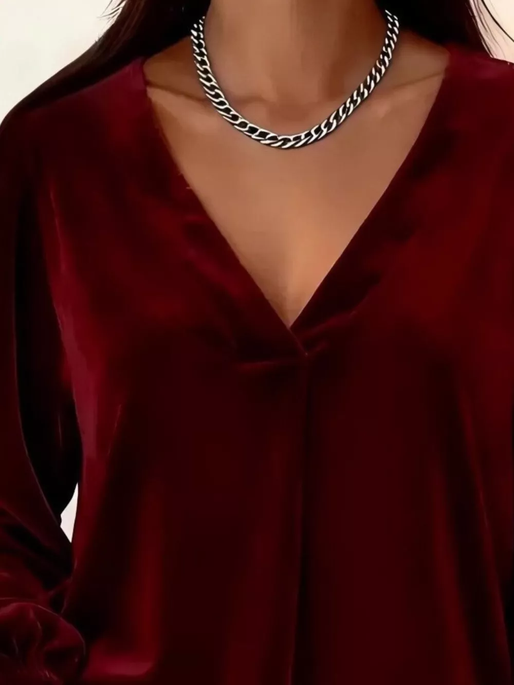 Full Size Velvet V-Neck Balloon Sleeve Blouse Plus Size, image 12