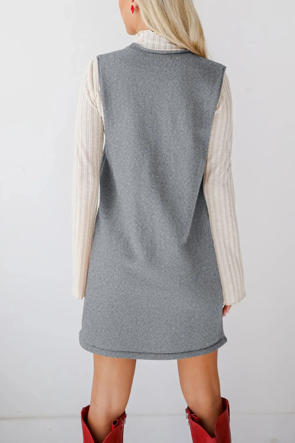 Pocketed V-Neck Mini Sweater Overall Dress, image 22