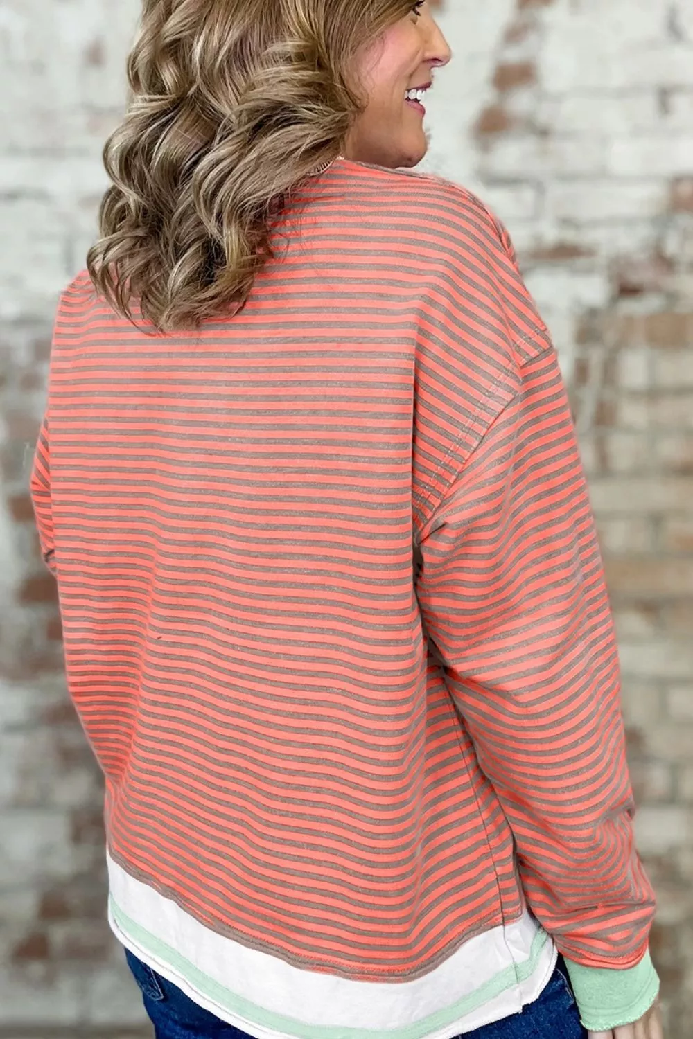 Stripe Colorblock Detail Raw Seam Long Sleeve Tunic Top, image 4