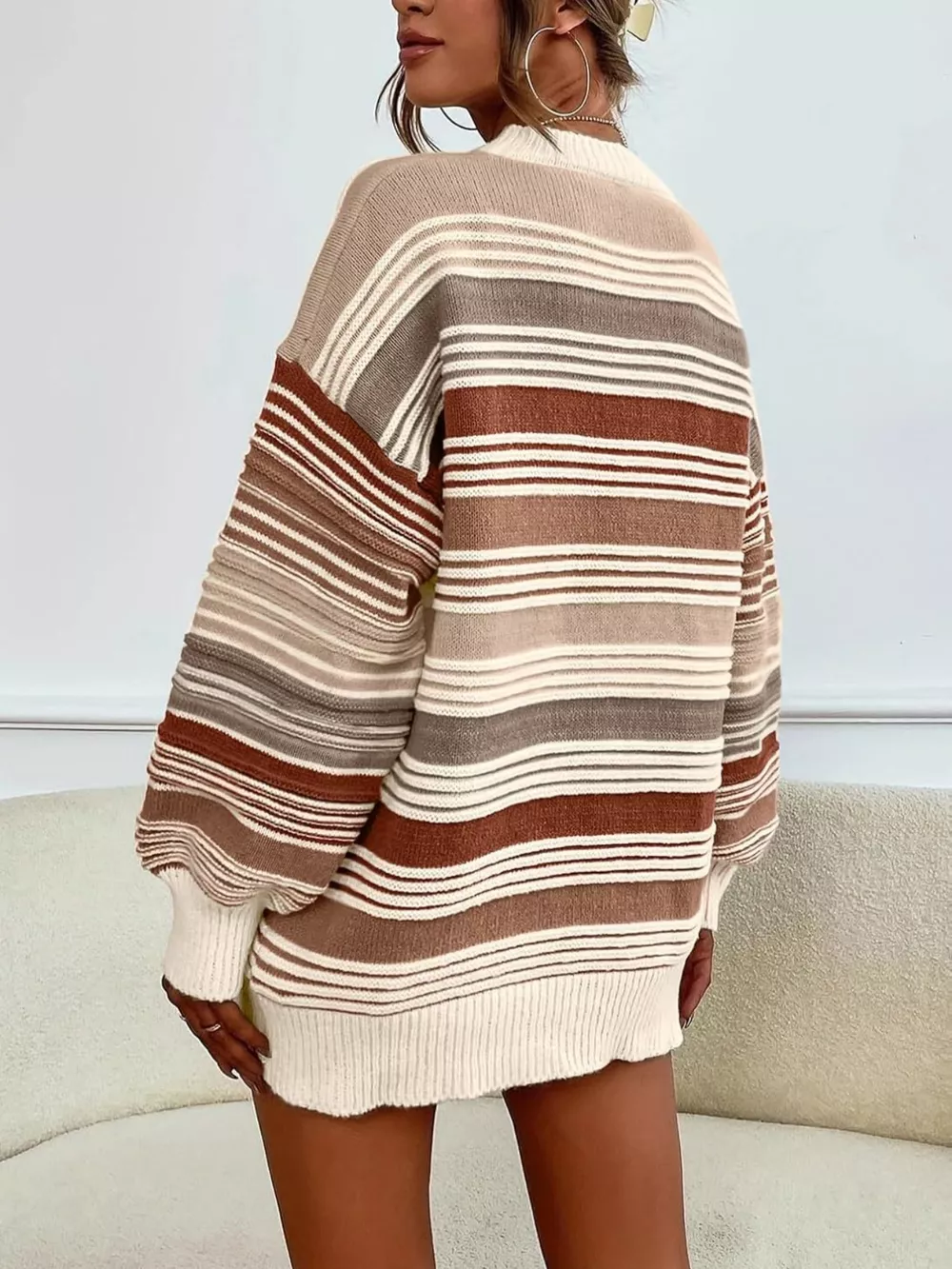 Rainbow Striped Drop Shoulder Oversized Sweater, image 4