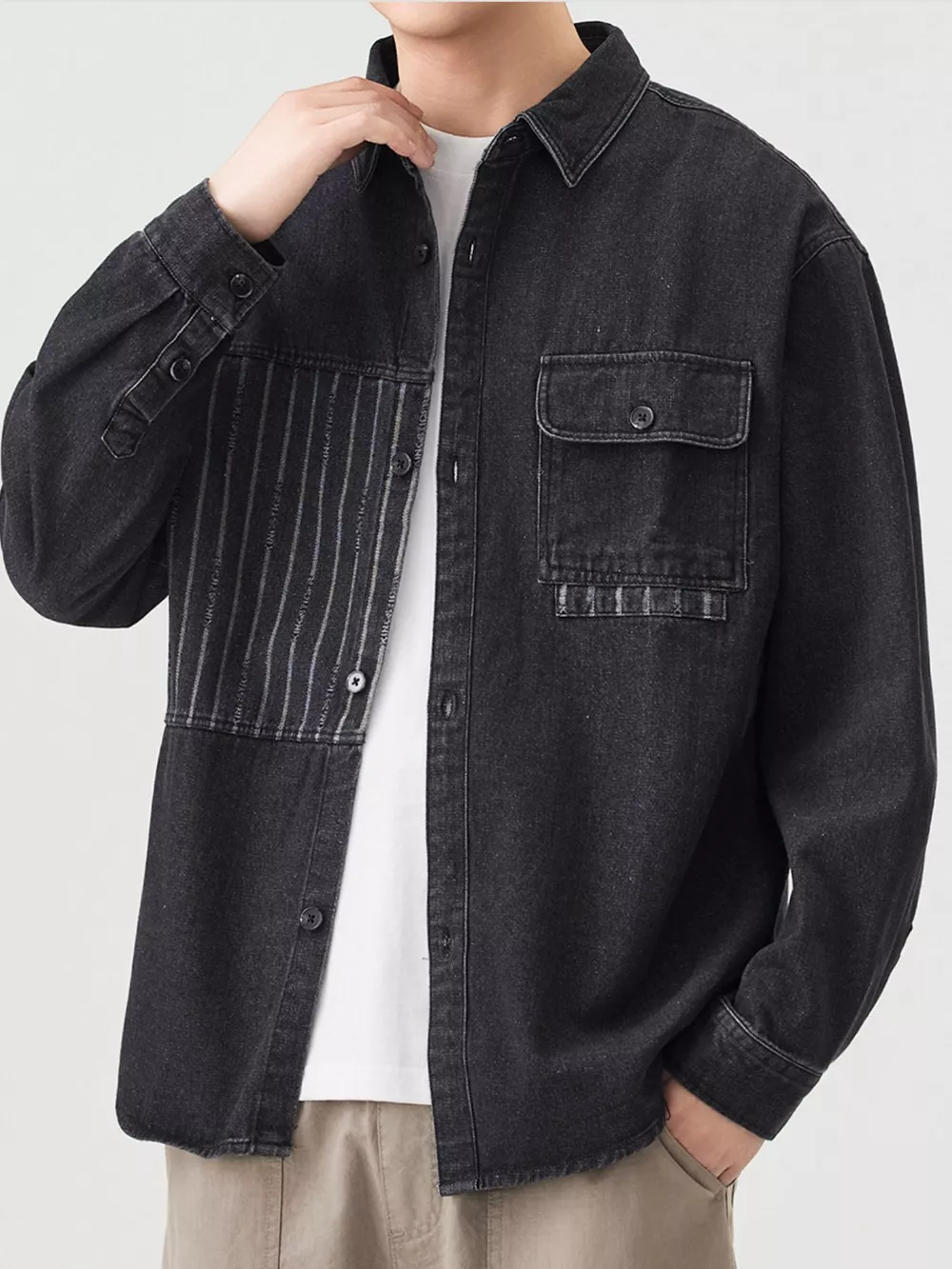 Men's Plus Size Button Up Casual Denim Shirt
