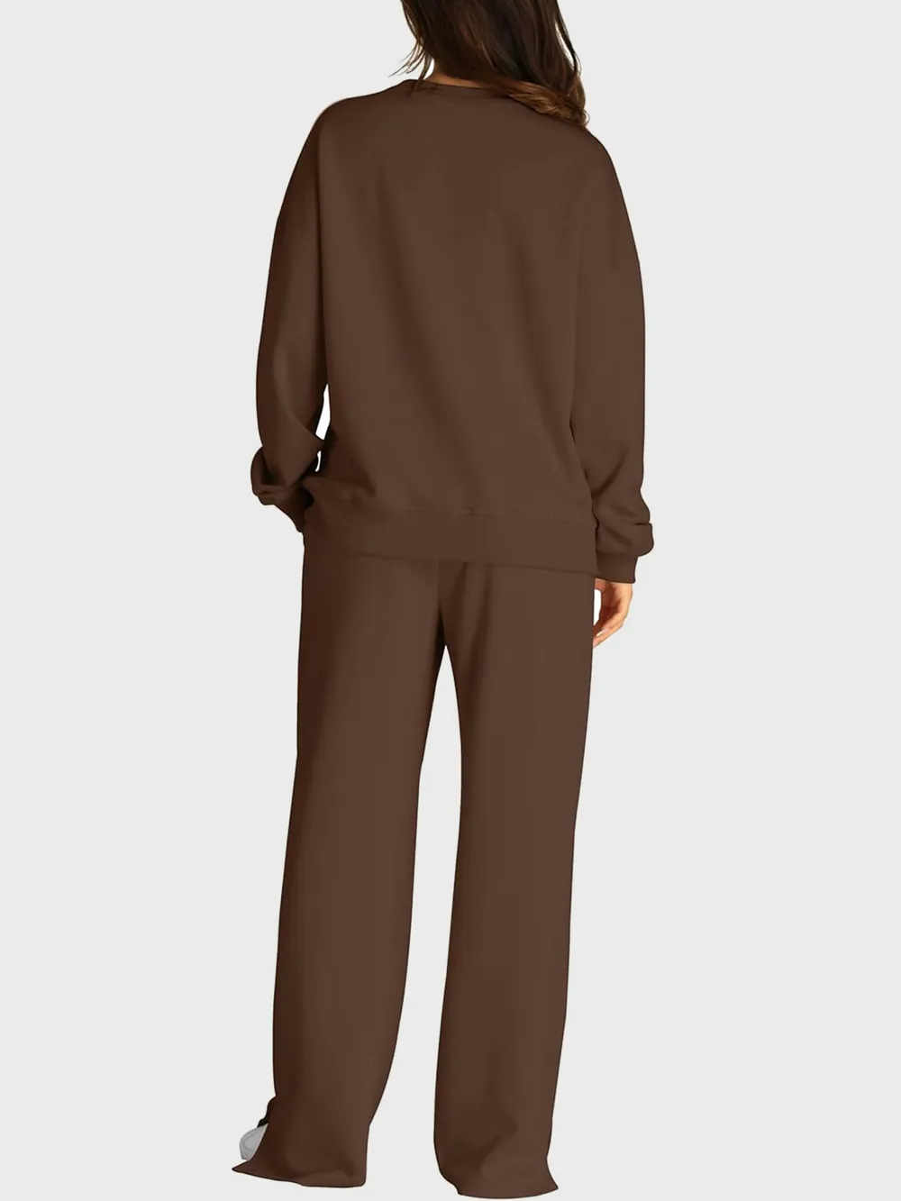 Round Neck Long Sleeve Top and Slit Pants Set, image 5
