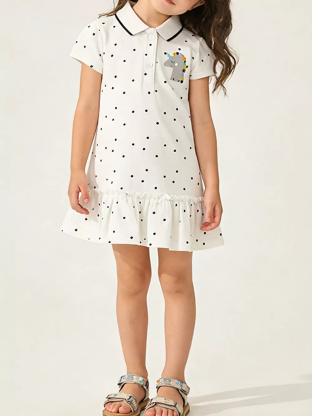 Children's Unicorn Polka Dot Ruffle Hem Dress, image 2