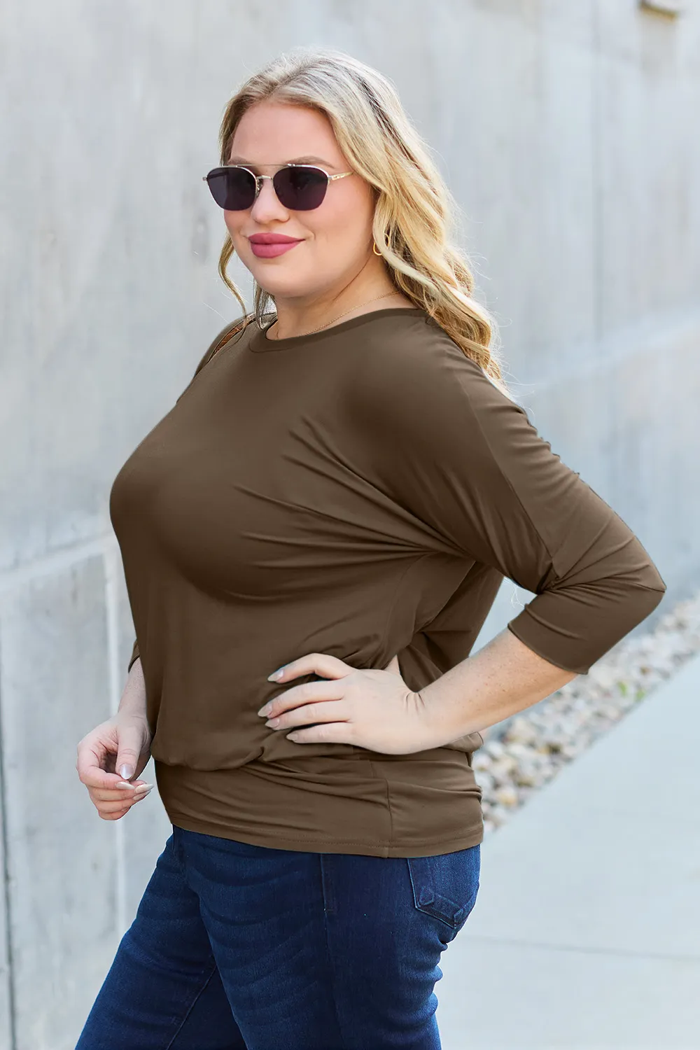 Full Size Round Neck Batwing Sleeve Top, image 4