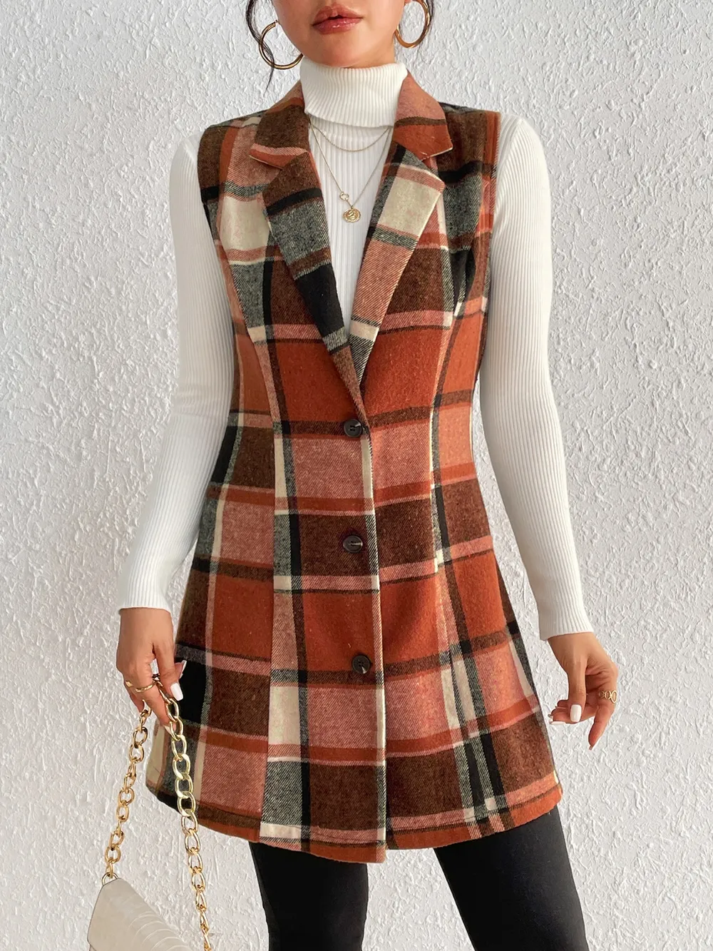 Plaid Button Up Vest Coat, image 2