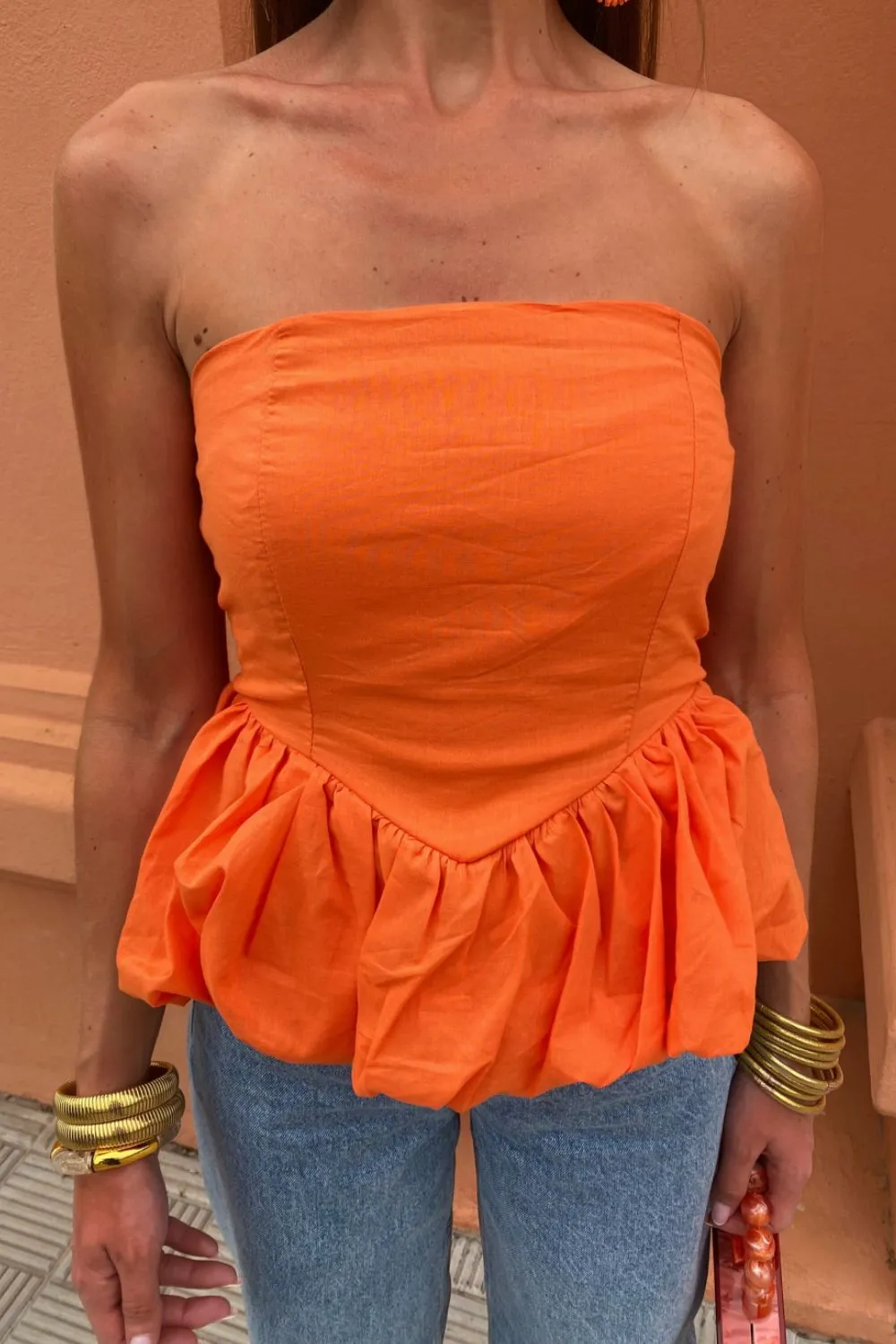 Smocked Back Bubble Hem Tube Top, image 2