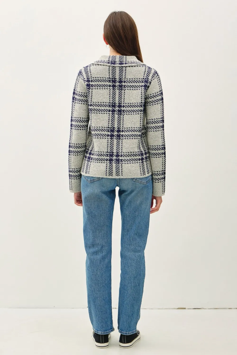 Plaid Long Sleeve Sweater Jacket with Front Patch Pockets, image 2