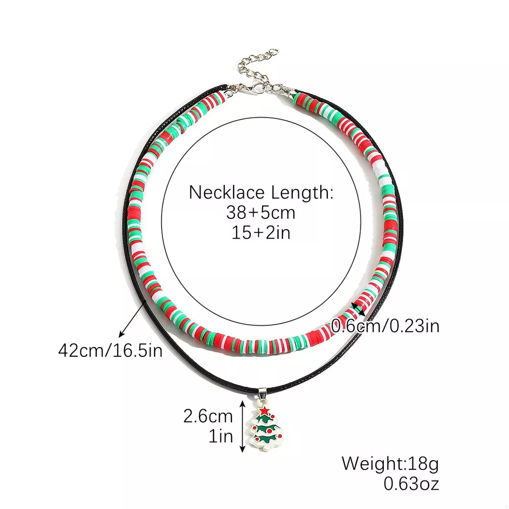 Colorful Double Layered Necklace with Christmas Tree Pendant, image 5