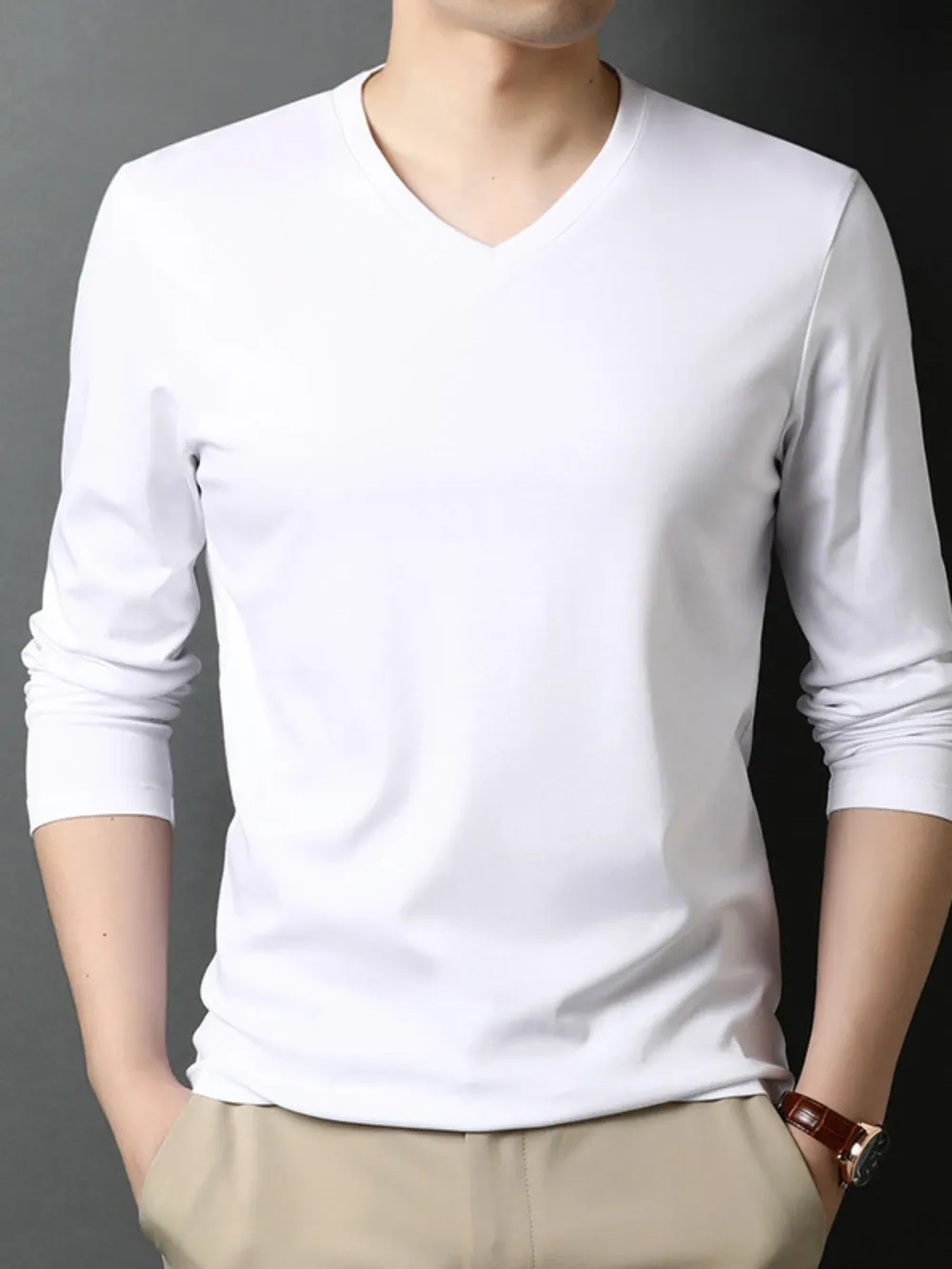 Men's V-Neck Long Sleeve T-Shirt, image 3
