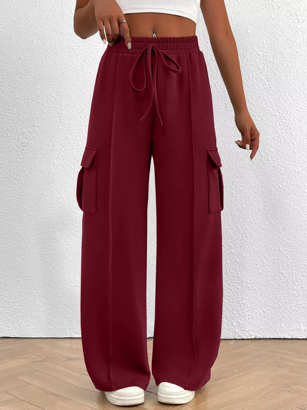 Casual High Waist Cargo Pants with Drawstring, image 10
