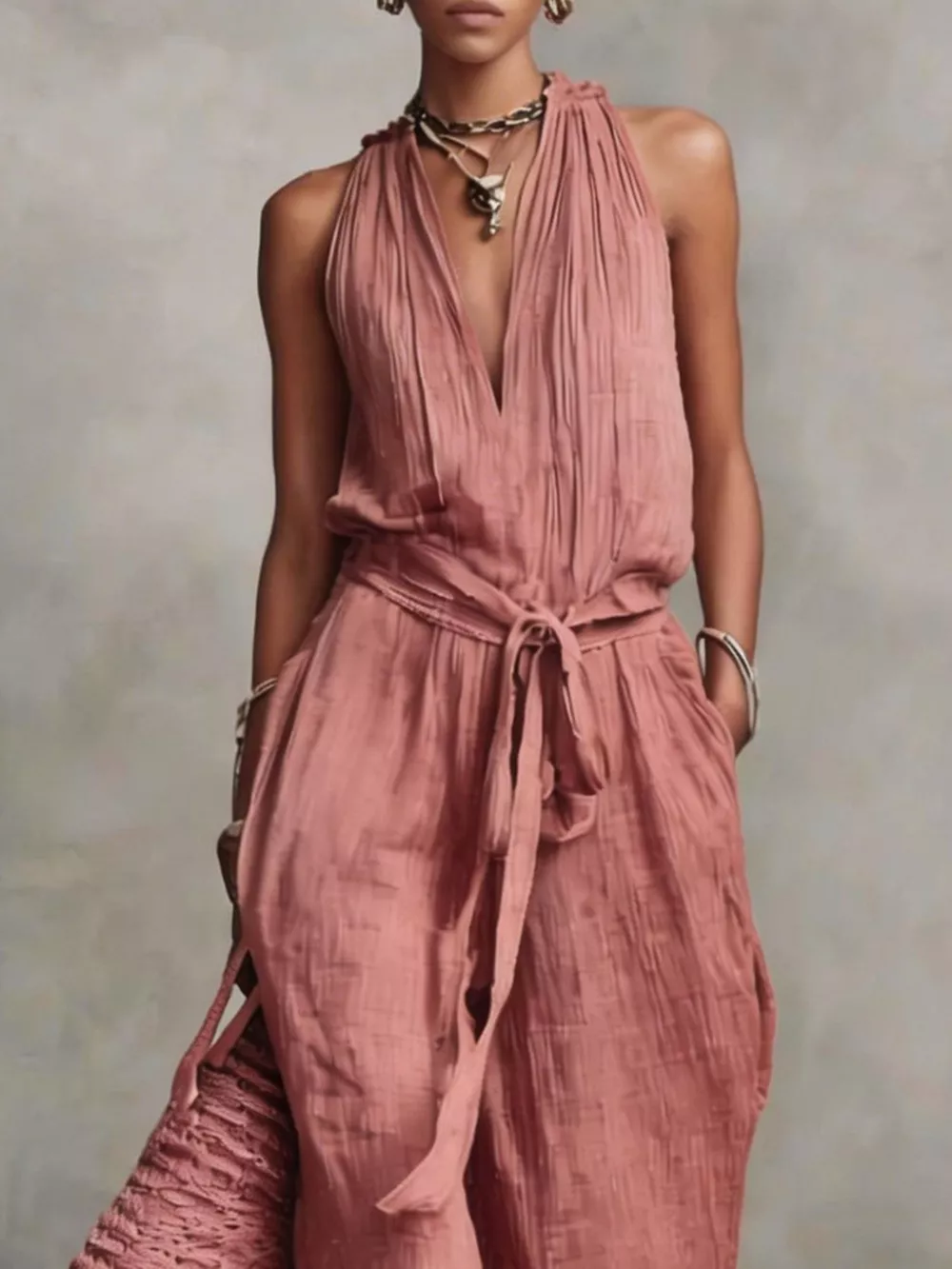 Sleeveless Wide-Leg Jumpsuit with Tie-Waist, image 10