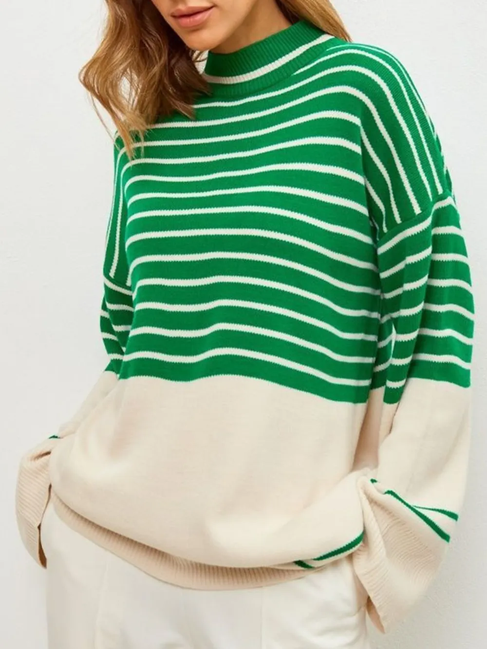 Striped Mock Neck Long Sleeve Sweater, image 4