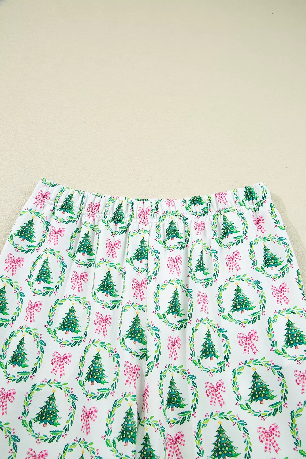 Christmas Tree Print Contrast Striped Banding 2pcs Lounge Set, image 12