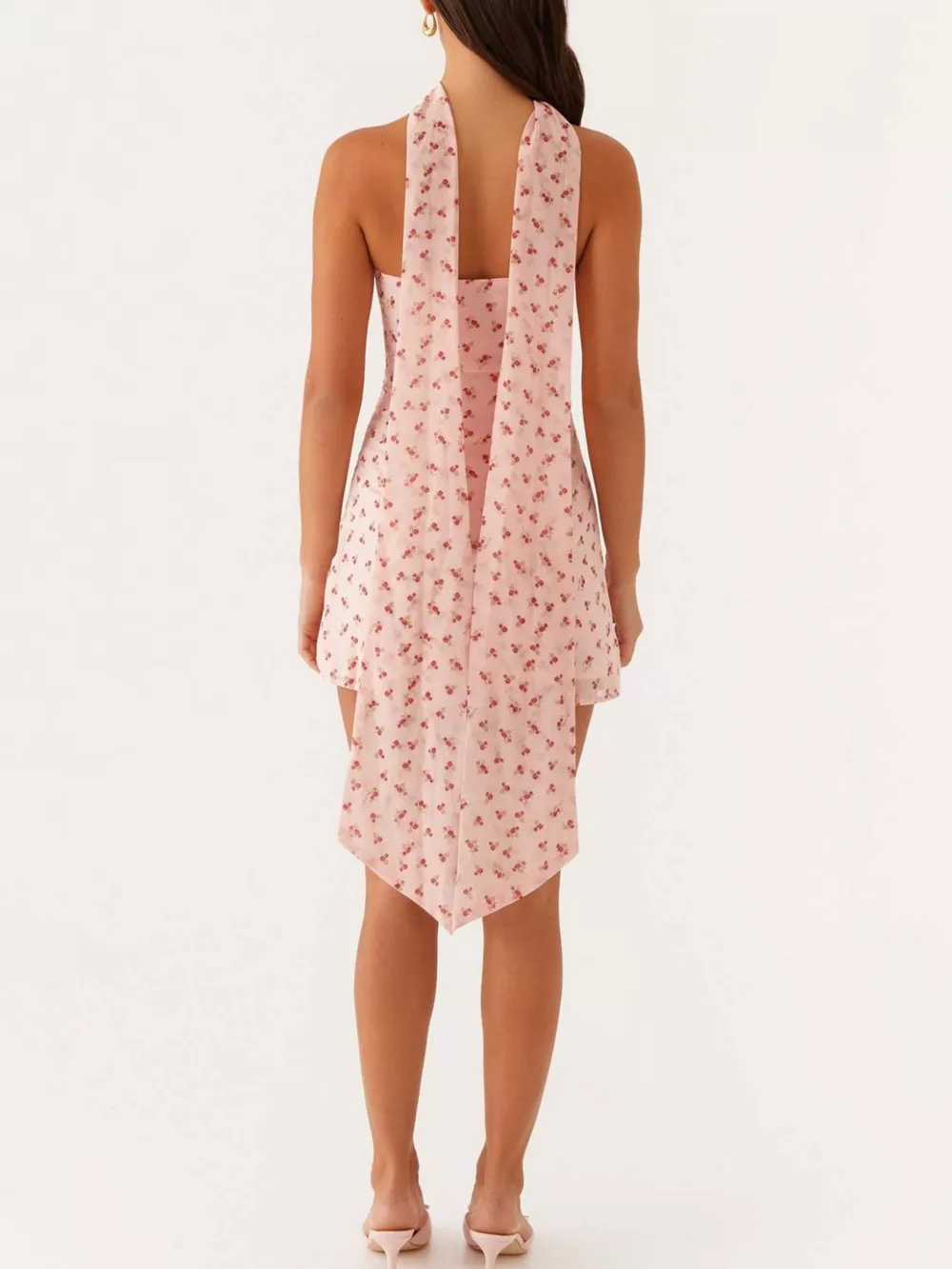 Floral Print Strapless Mini Dress with Scarf, image 2