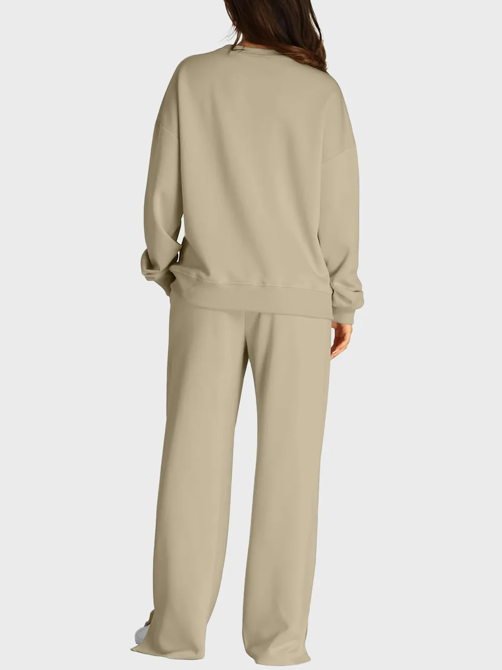 Round Neck Long Sleeve Top and Slit Pants Set, image 6
