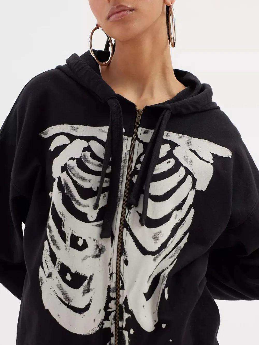 Skeleton Zip Up Drawstring Hoodie, image 2